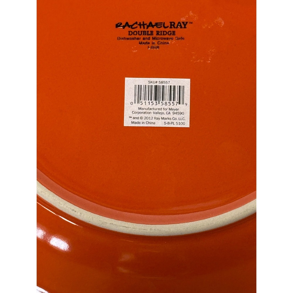 RACHEL RAY Double Ridge - Set of 5 - Dinner Plate 11" - Tangerine Orange - Picture 4 of 4